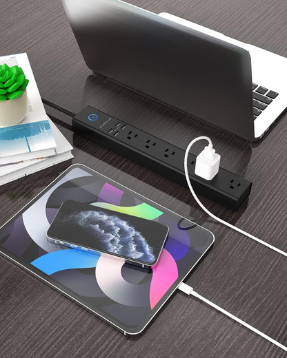 Regleta de enchufes con protección contra sobretensiones y USB