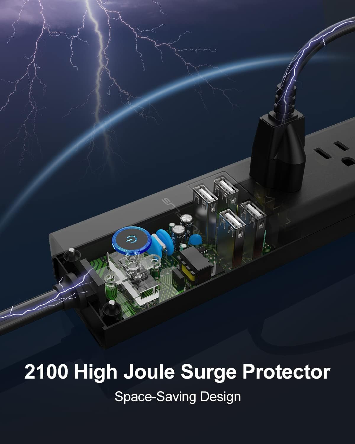 Regleta de enchufes con protección contra sobretensiones y USB