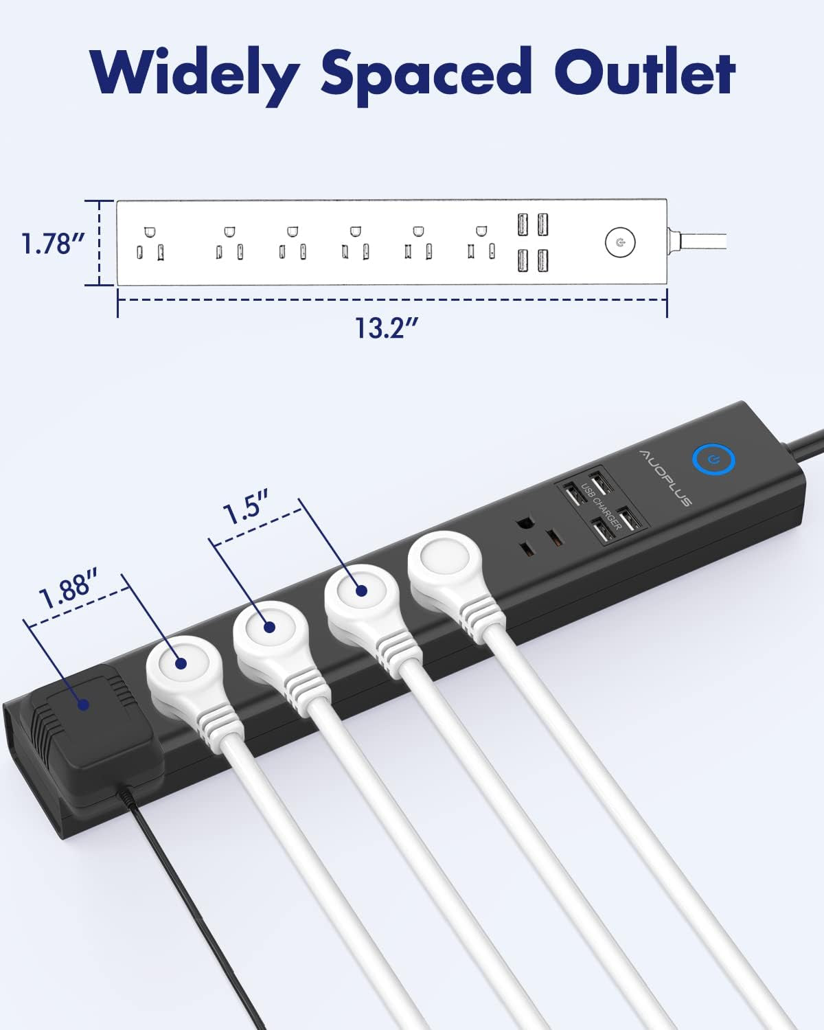 Regleta de enchufes con protección contra sobretensiones y USB