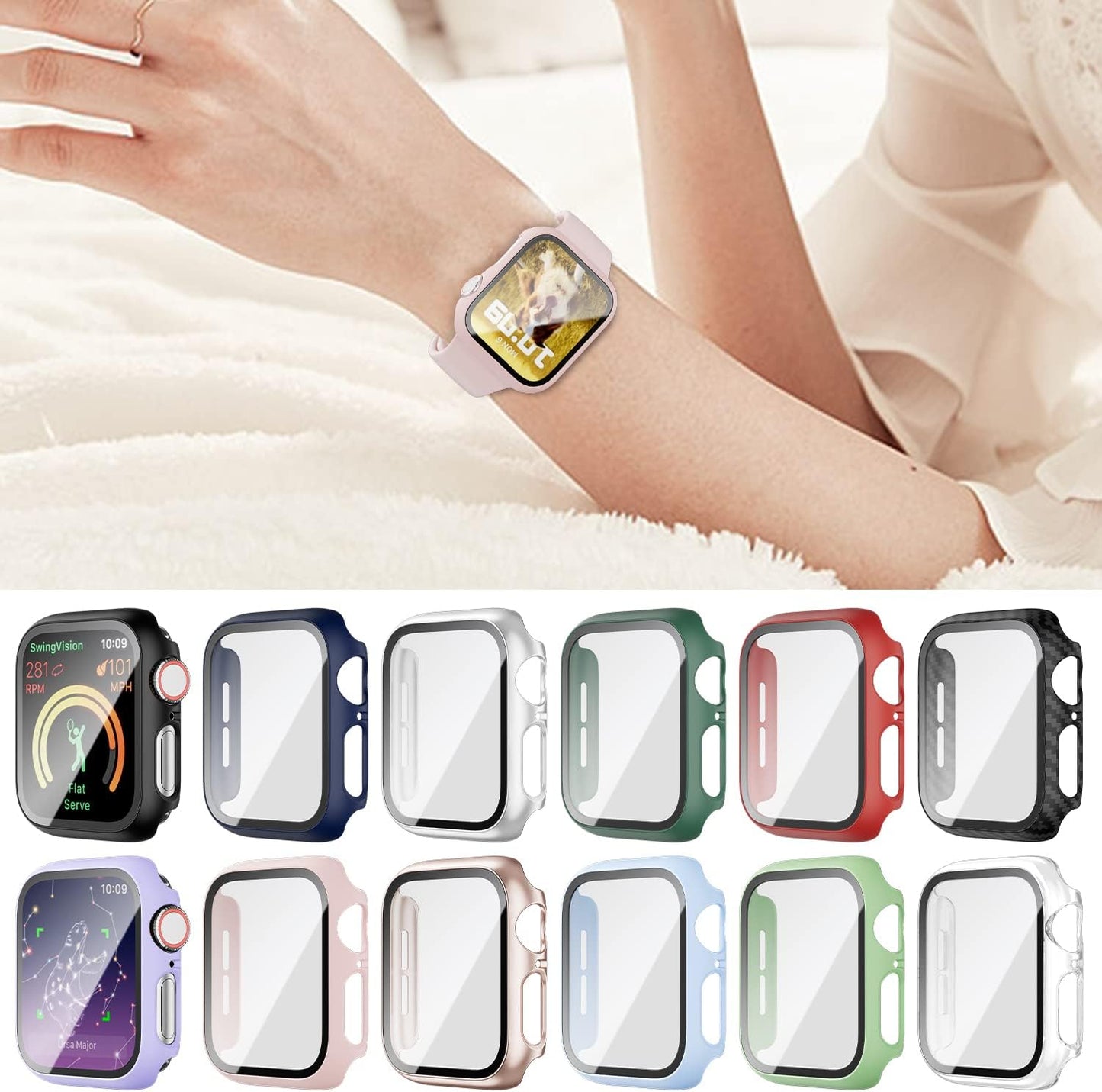 Paquete de 12 fundas con protector de pantalla de vidrio templado